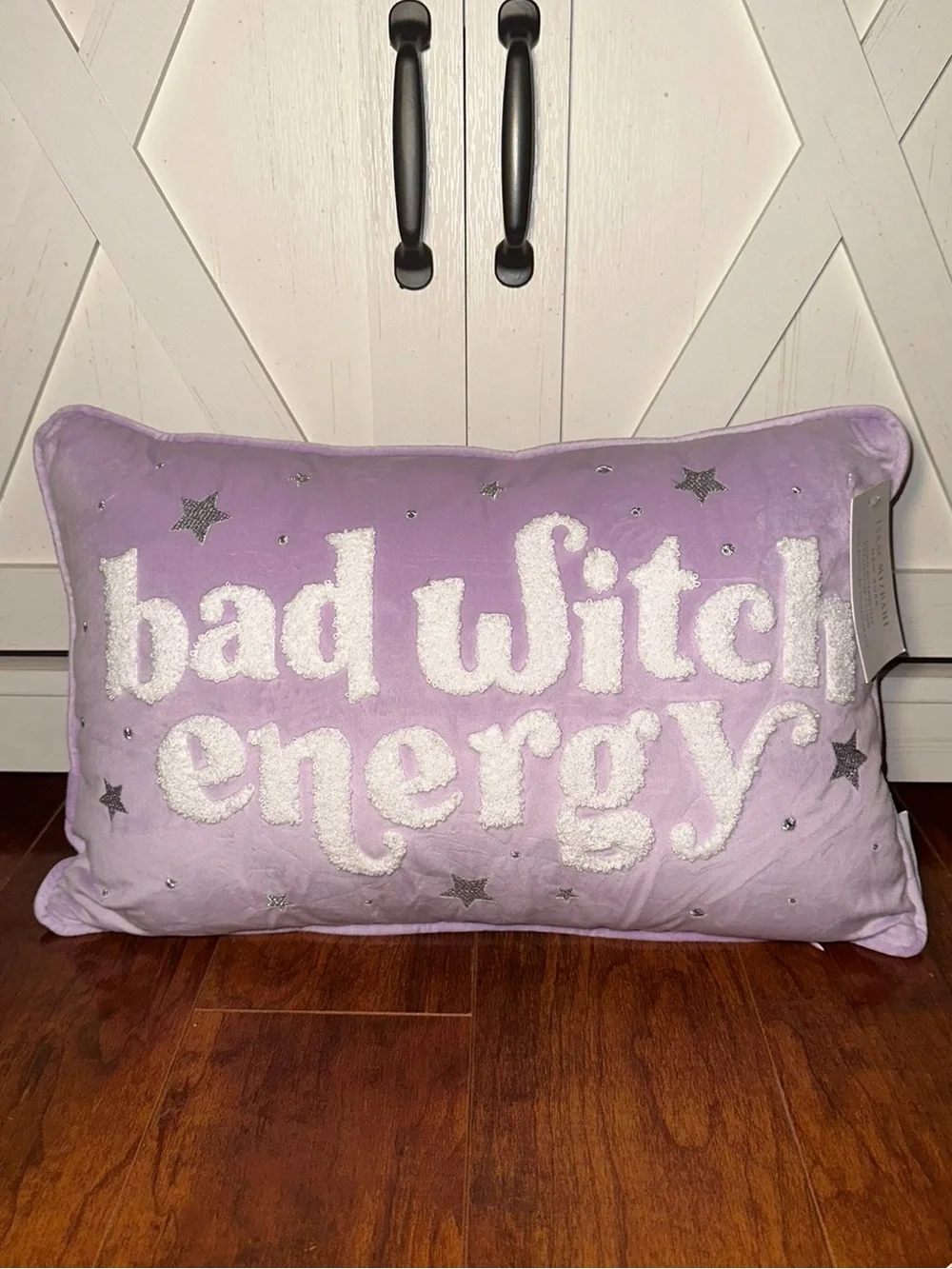 Isaac Mizrahi Bad Witch Energy Lavender Embroidered Decorative Pillow